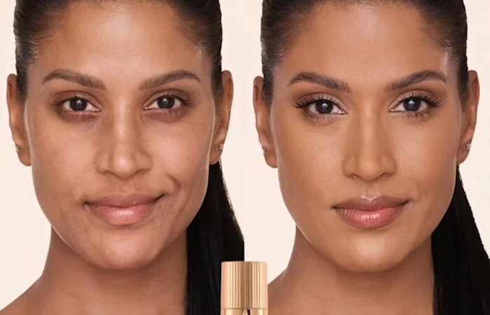 Female model before and after make up photos