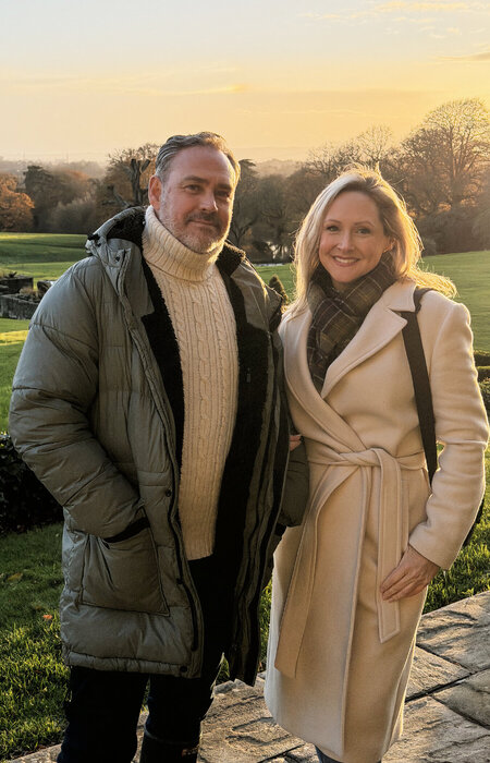 Model couple out for a country walk