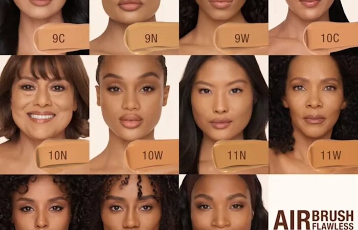 Female models in various skin shades for foundation