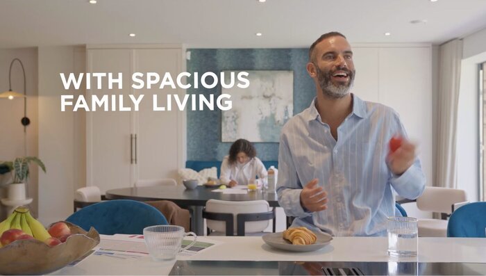 Model Dad happy in dining room