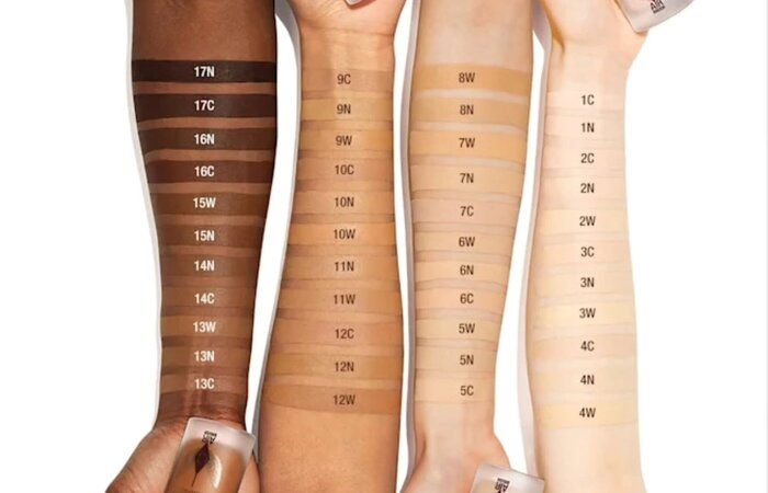 Colour swatches for foundation on arms for skin tone matching
