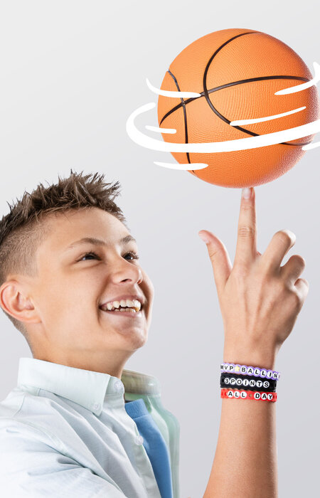 Junior model with basketball spinning