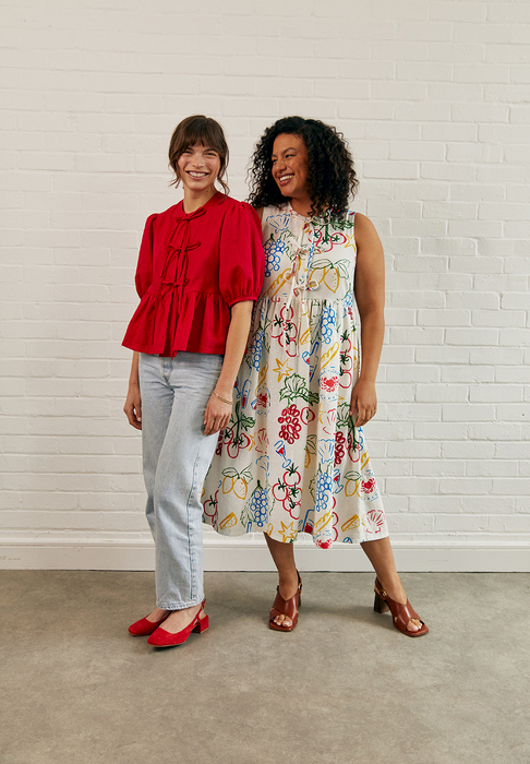 Two female models in colourful clothing