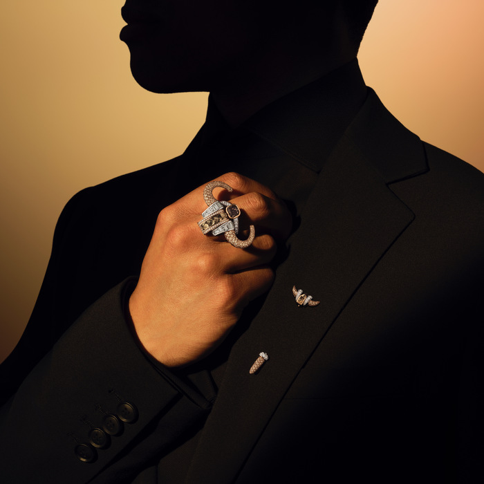 Male hand model displaying diamond fine jewellery