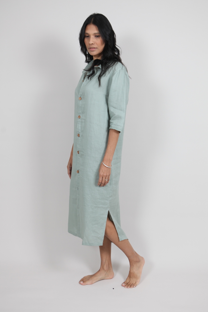 Female model in green dress