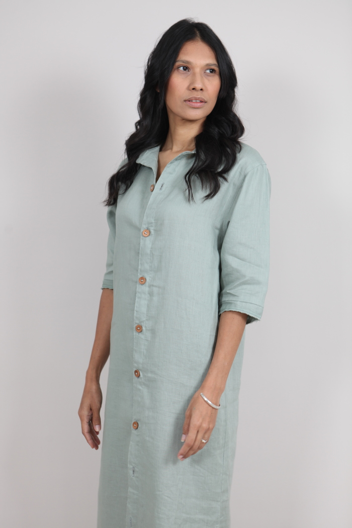 Female model in green dress