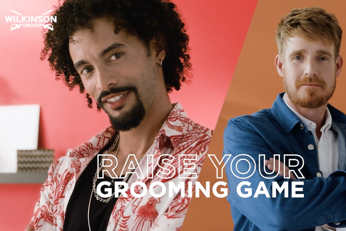 Two male models looking cool with the title raise your grooming game